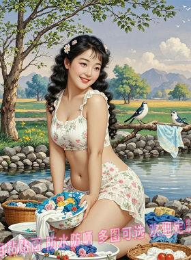 乡村田园美少女妇女贴画装饰画家用壁画自粘贴纸怀旧时光墙贴海报