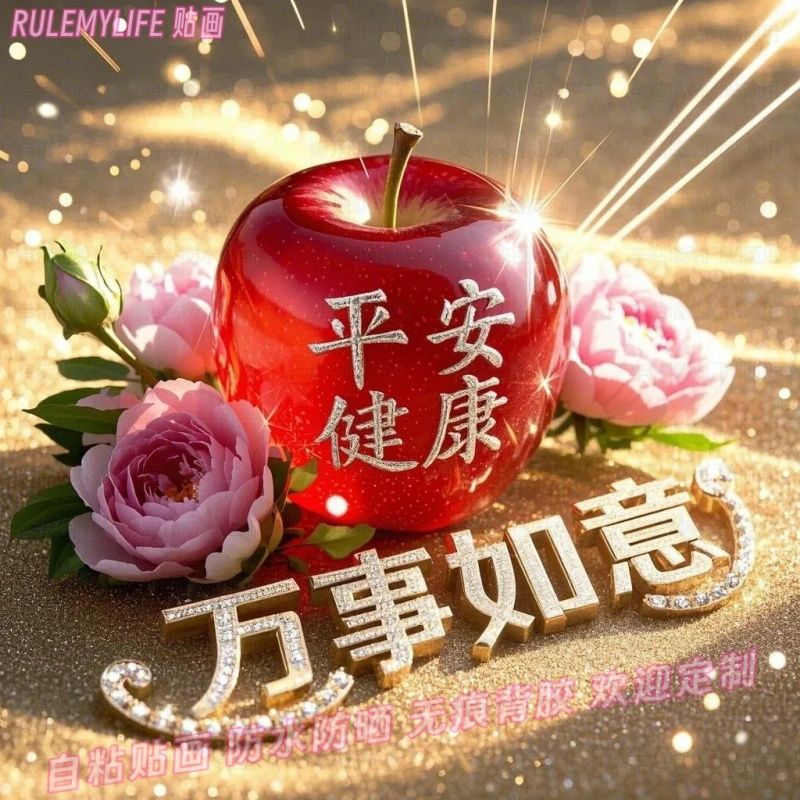 苹果平安健康蛇年贴纸门贴万事如意喜庆年画墙贴画春节自粘装饰画