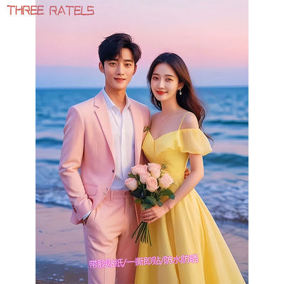 气质美女帅哥写真浪漫贴画贴墙双人贴纸卧室床头壁纸自贴婚礼海报