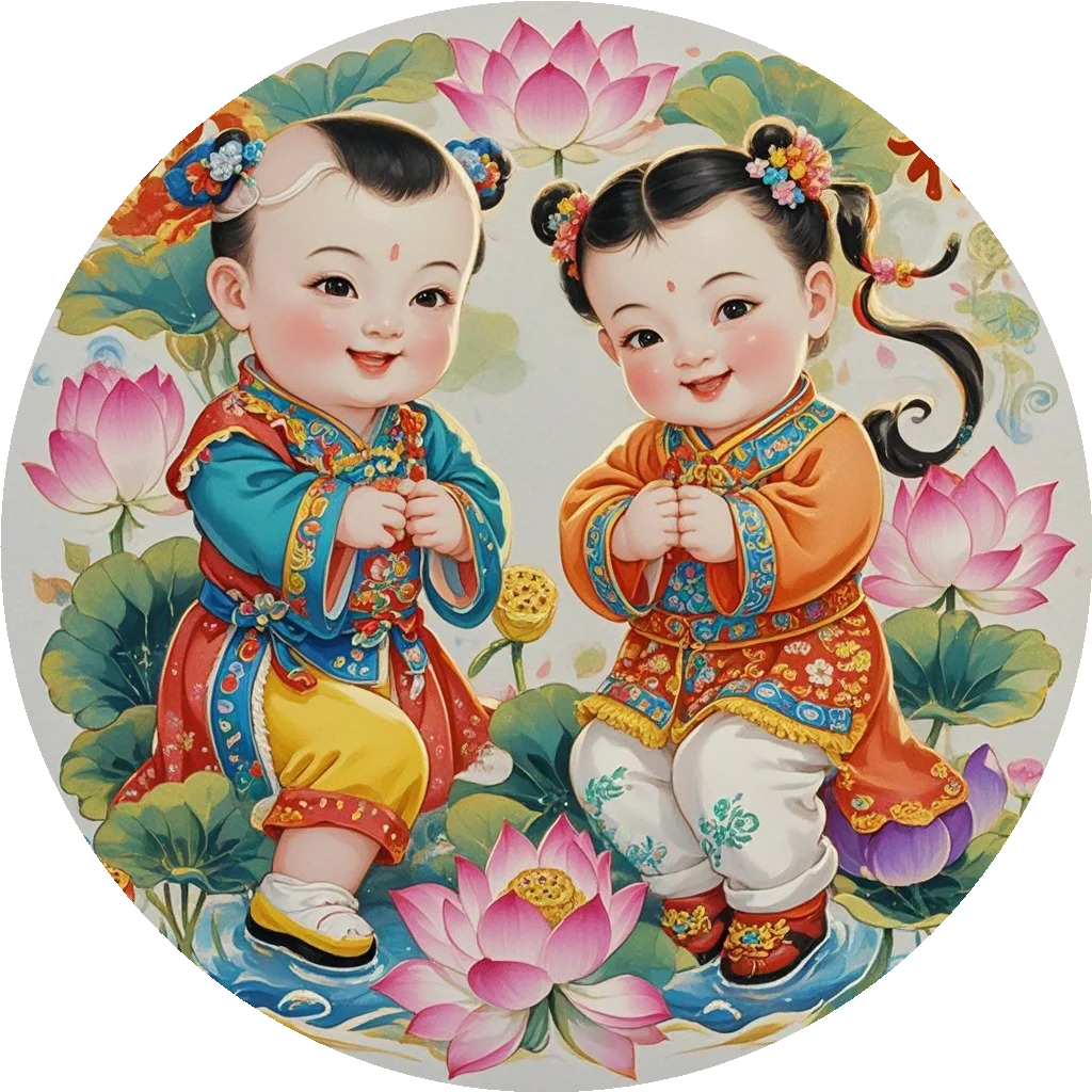 中式国风福娃招财送福自粘贴画门窗衣柜玄关客厅墙壁自粘防水贴画