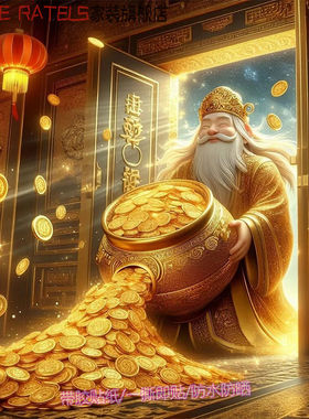 财神爷送财中式吉祥贴画客厅海报龙年招财门窗贴纸墙上玄关装饰画