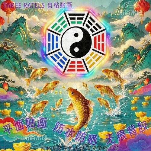 太极八卦锦鲤葫芦招财贴画贴墙上