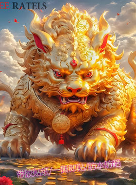 国潮好运貔貅招财自贴纸墙上吉祥麒麟贴画喜庆镇宅室内神兽装饰画
