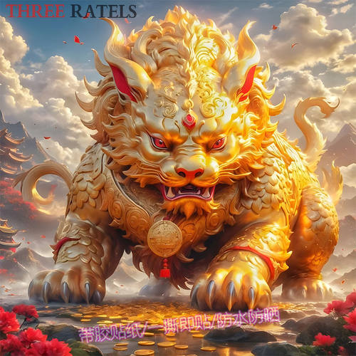 国潮好运貔貅招财自贴纸墙上吉祥麒麟贴画喜庆镇宅室内神兽装饰画