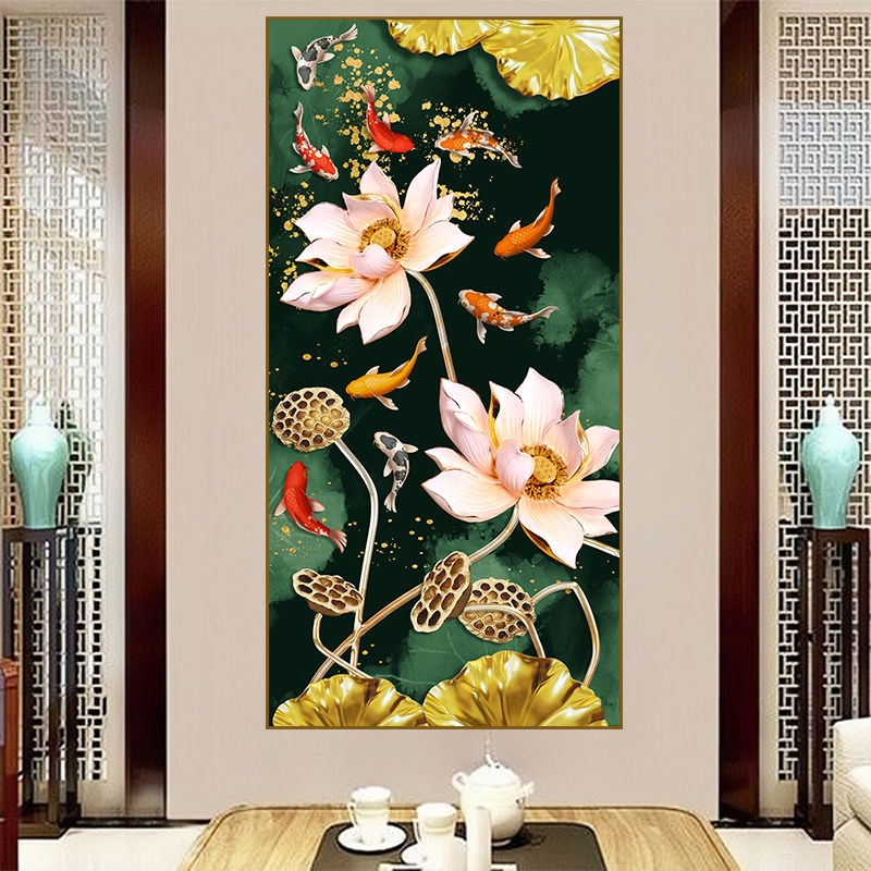 九鱼图莲花锦鲤贴画卧室门新款贴纸高档墙上招财纳福转运装饰壁画