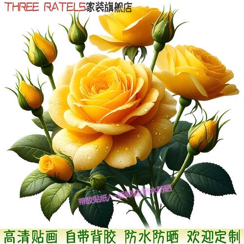 玫瑰3d防水贴花无痕背胶自粘贴画