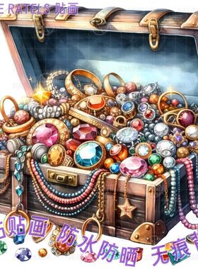 宝藏盒金银财宝图案剪贴画餐厅墙
