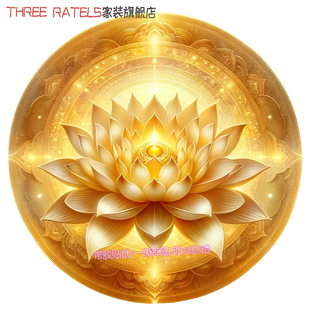 圆形金莲红莲白莲自贴画贴墙贴纸玄关背景莲花贴图中式 饰画 佛堂装