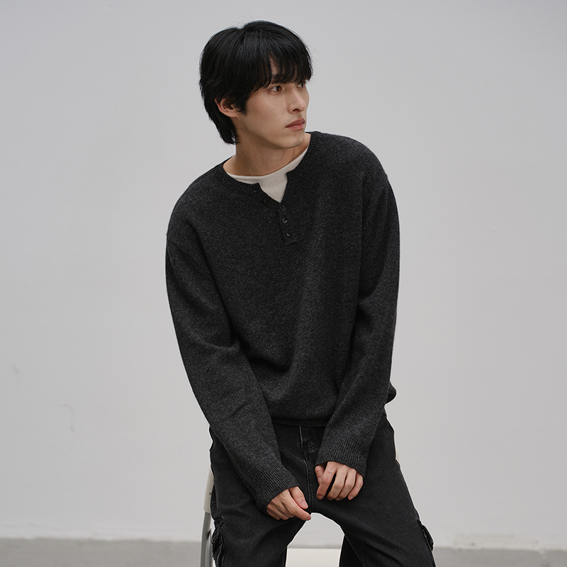 思诺芙德假两件撞色羊绒衫