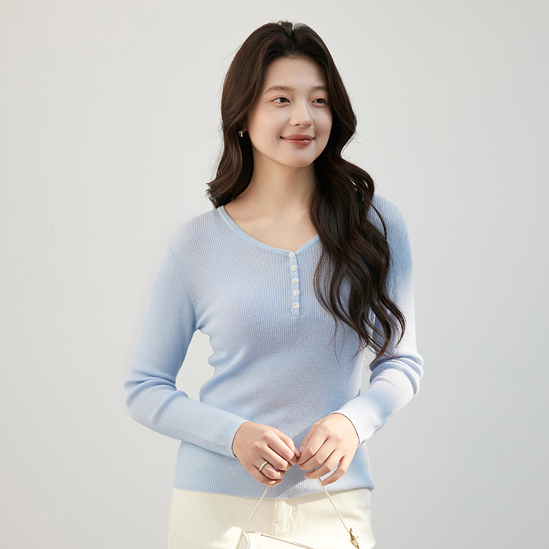 思诺芙德V领竖纹羊毛衫