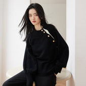 黑色纯山羊绒厚好看毛衣康赛妮针织衫 思诺芙德羊绒衫 女秋冬新款