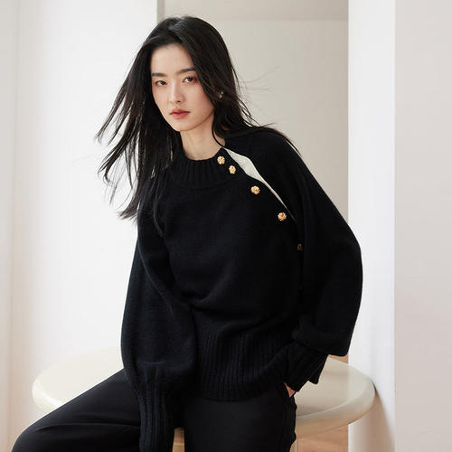 思诺芙德重磅加厚黑色羊绒衫