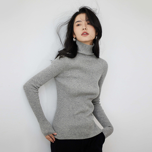 思诺芙德羊绒衫女高领一线成衣修身毛衣纯山羊绒无缝坑条针织衫