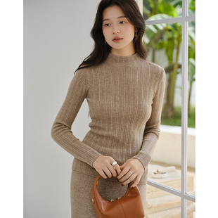 思诺芙德羊绒衫女半高领抽条修身针织打底衫25秋冬新款气质毛衣