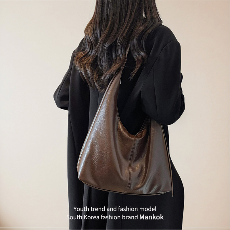 Mankok简约百搭2026新款大容量托特包女复古秋冬高级感时尚单肩包图片