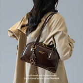 Mankok高级质感油皮复古包包女潮时尚 单肩腋下包通勤手提波士顿包