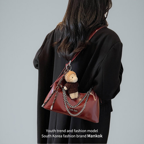 Mankok复古红色新娘包结婚包包女2026新款时尚百搭腋下单肩斜挎包