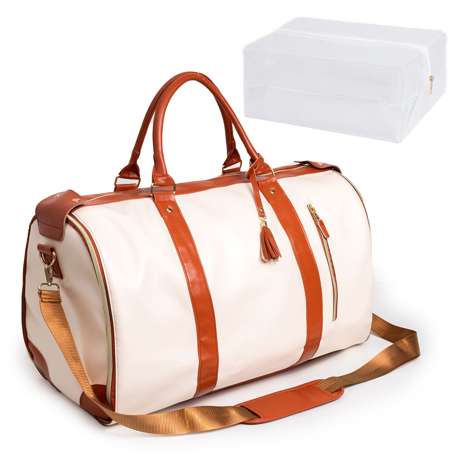 现货跨境旅行手提折叠女士服装行李袋户外健身包多功能侧扣旅行袋