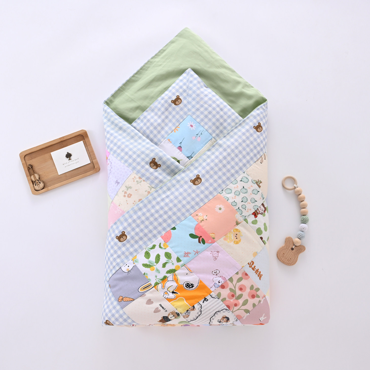 手工棉花包被婴儿纯棉抱被新生儿百家被宝宝百福被幼儿园盖被保暖