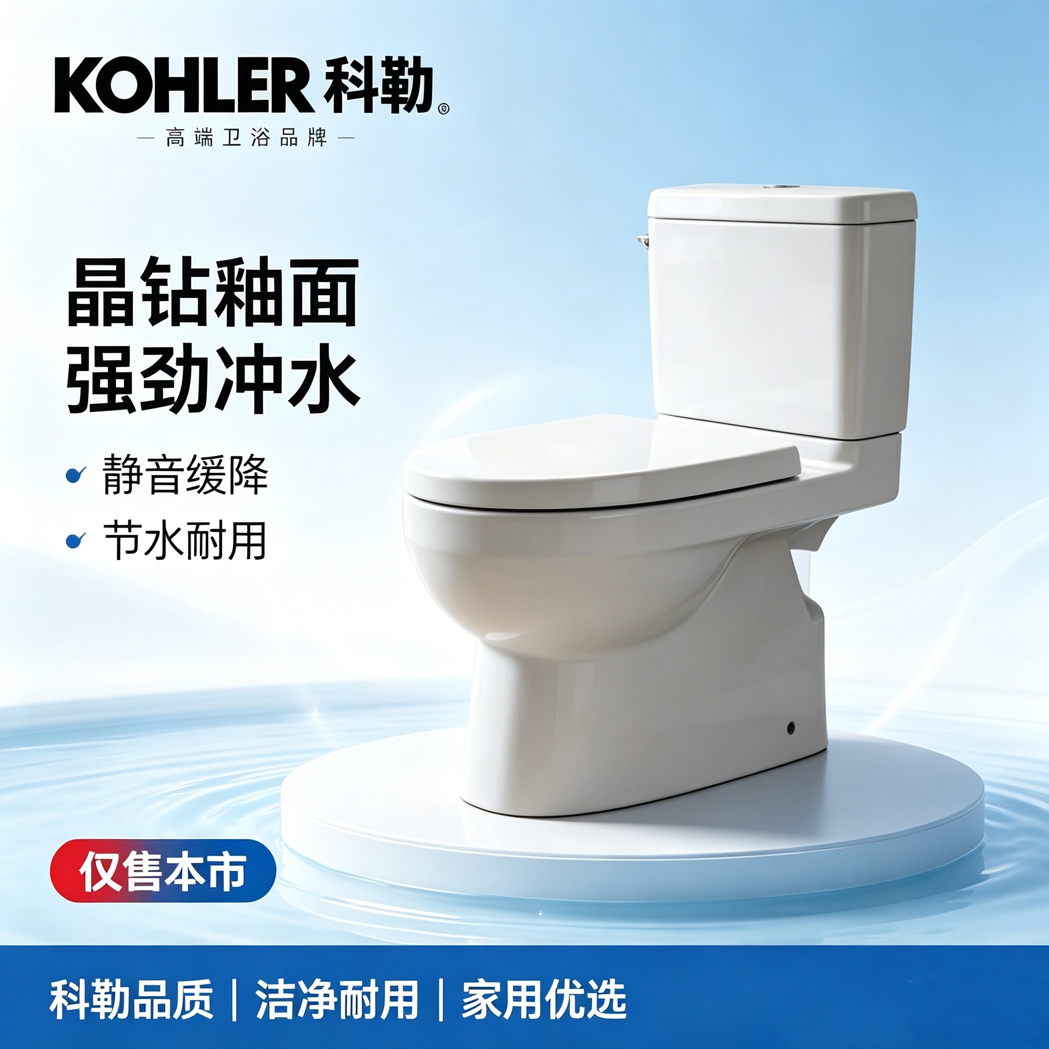 科勒五级旋风节水落地缓降马桶