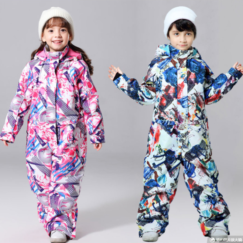 连体儿童滑雪服套装男童女童滑雪裤上衣防水加厚保暖宝宝雪乡装备