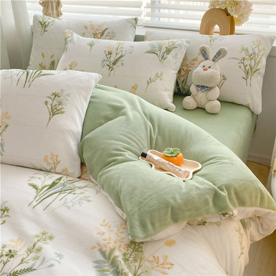 冬季新款牛奶绒四件套床上绒被套床单雪花绒床品三件套加厚床笠款