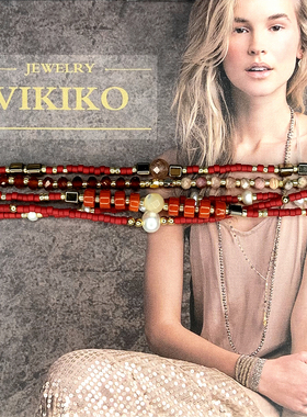 VIKIKO手作天然红纹石多层本命红幸运编织珍珠手链绳闺蜜礼物