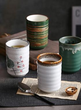 包邮华联日式复古简约餐具手绘餐厅和风陶瓷杯水杯茶杯寿司韩式杯