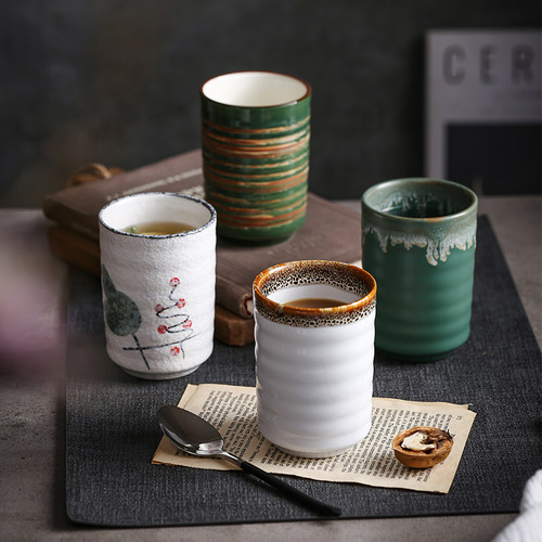 包邮华联日式复古简约餐具手绘餐厅和风陶瓷杯水杯茶杯寿司韩式杯