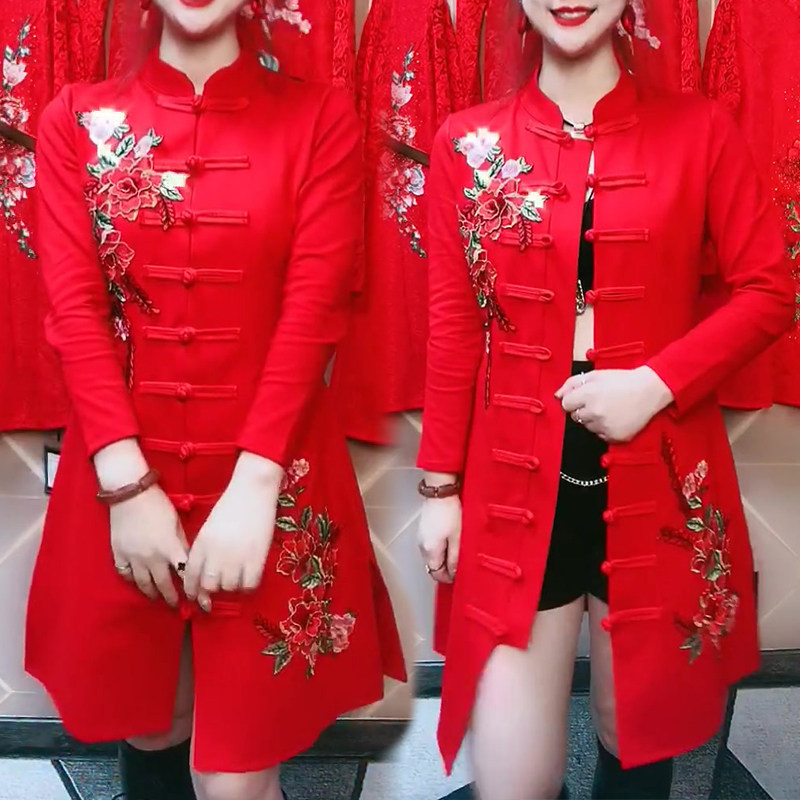 2026本命年女牛年红色衣服妈连衣裙