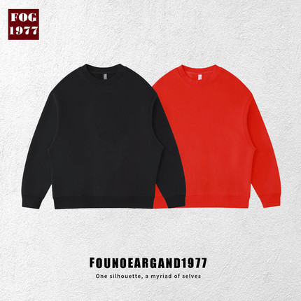 FOG美式潮牌纯色抓绒加绒保暖宽版廓形圆领卫衣秋冬打底衫中性款