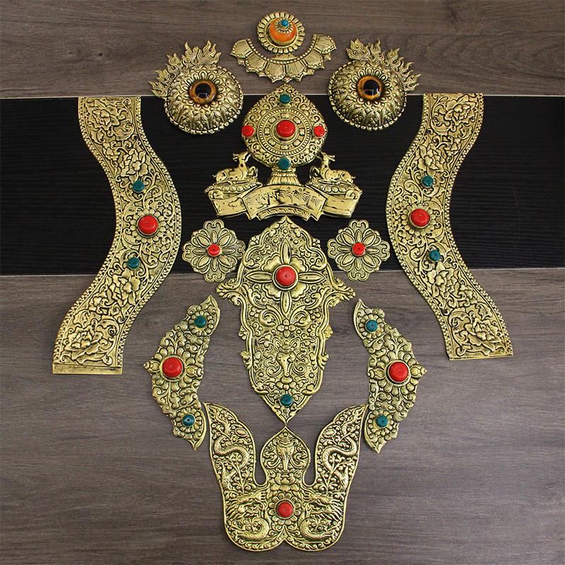 六字真言复古牛头铜片装饰牦牛头骨藏式铜皮工艺品壁饰镶嵌铜配件