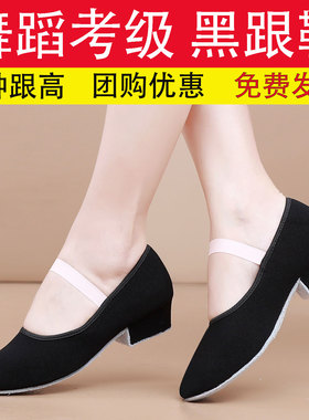 舞蹈鞋儿童女孩考级黑跟鞋专用软底练功芭蕾舞性格舞鞋古典舞民族