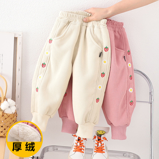 女童加绒加厚裤子冬装新款女孩宝宝厚绒长裤休闲裤一体绒卫裤外穿