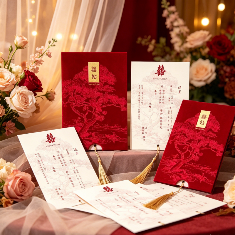 请柬中式婚礼定制打印邀请函高级感婚宴请帖结婚喜庆红色流苏喜帖