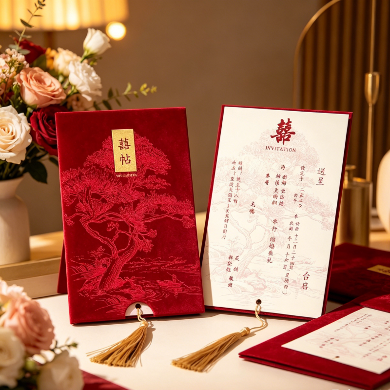 高级感婚宴请帖结婚定制打印请柬喜帖中式婚礼喜庆红色流苏邀请函