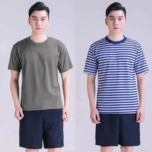 夏季灰色体能训练服夏季套装短袖短裤宽松透气男T恤蓝白套装
