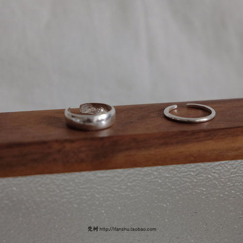 S925纯银手工银素圈小宽尾戒