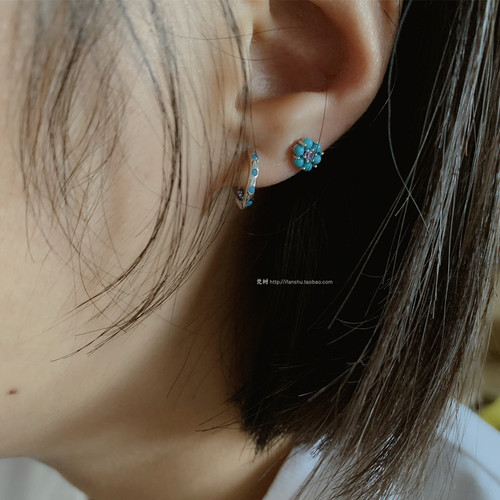 梵树For handmade-《蓝波浪》S925波浪合成松石耳环