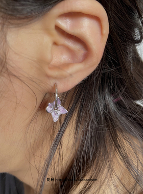 梵树For handmade-《小苍兰》925银 植物系紫色花朵耳环