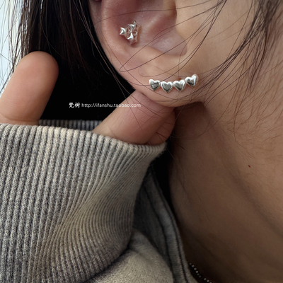 通体999银堆叠星星序列爱心耳钉