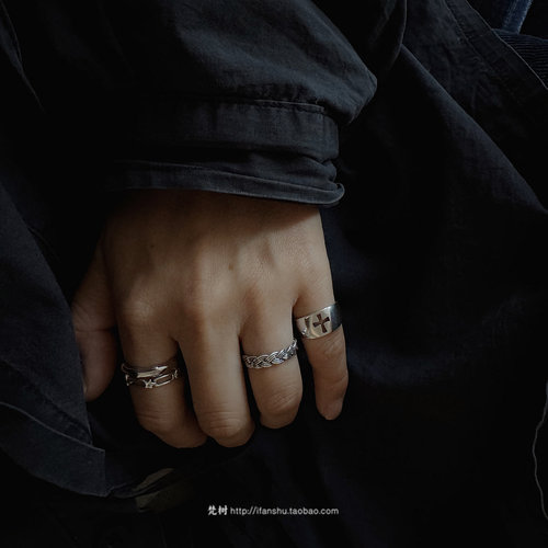 S925纯银混搭风格几何搭配戒指