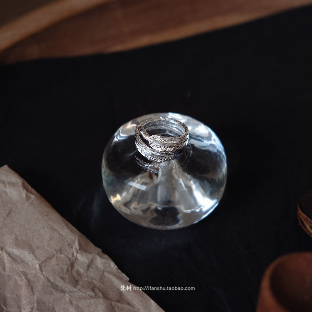 S925纯银银白羽毛戒指