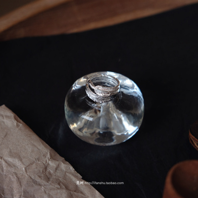 S925纯银银白羽毛戒指