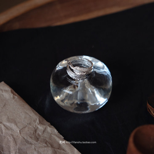 S925纯银银白羽毛戒指