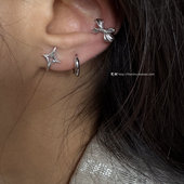 梵树For 镂空爱心星芒耳钉 S925纯银 handmade 心动光年