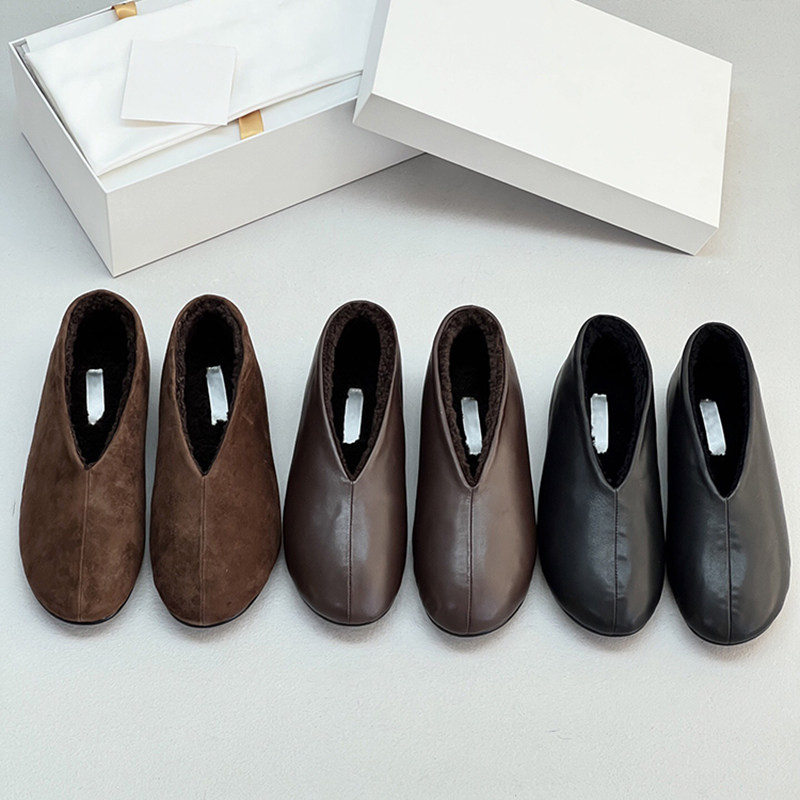 欧美极简羊皮毛一体浅口单鞋女2025冬季新款百搭圆头平底柔软女鞋,女鞋,浅口单鞋,淘宝优惠券,粉丝福利购,淘宝优惠卷