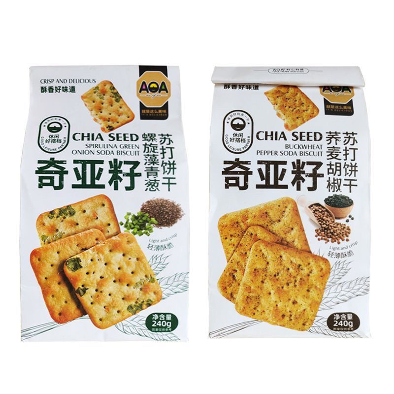 新日期AOA苏打饼干奇亚籽螺旋藻青葱荞麦胡椒黑麦240轻薄酥脆零食