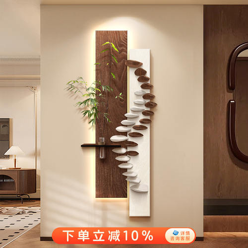 步步高升中古风玄关装饰画入户正对门走廊过道挂画客厅造景壁灯画