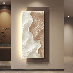 新款立体砂岩肌理挂画玄关装饰画带灯高级感客厅入户走廊过道壁画